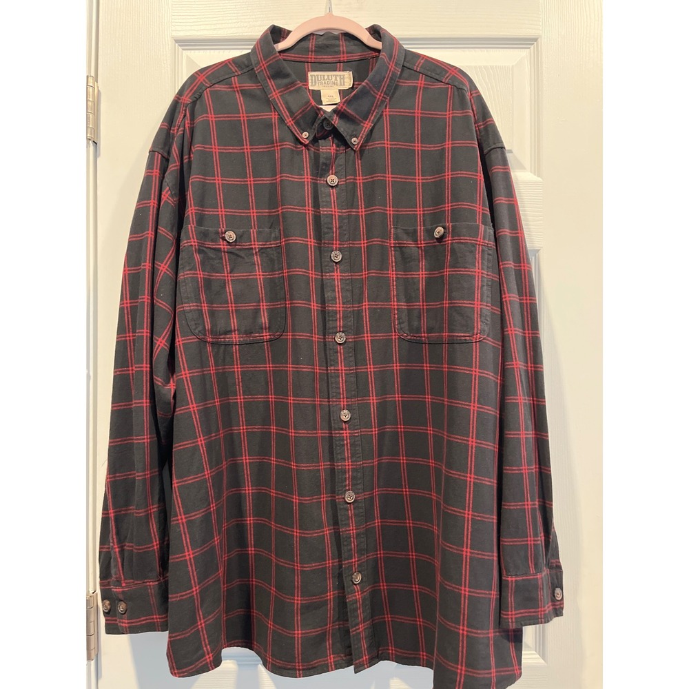 Duluth Trading Co Mens 4XL Relaxed Fit Plaid Flannel Shirt Black Red Cotton 4X